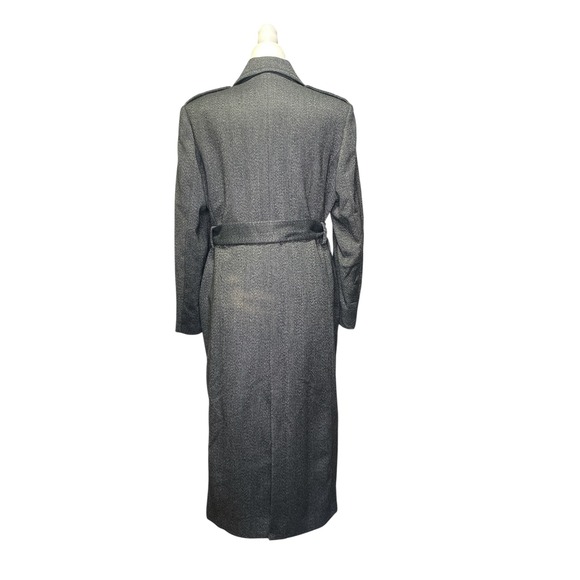 Mango Gray Herringbone Trench Coat Double Breasted Belted Longline Classic - Picture 5 of 9